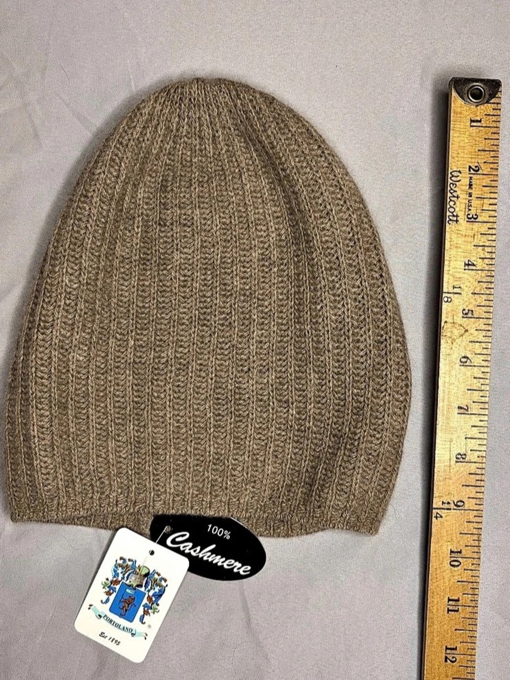 Portolano Cashmere Ribbed Beanie in Taupe